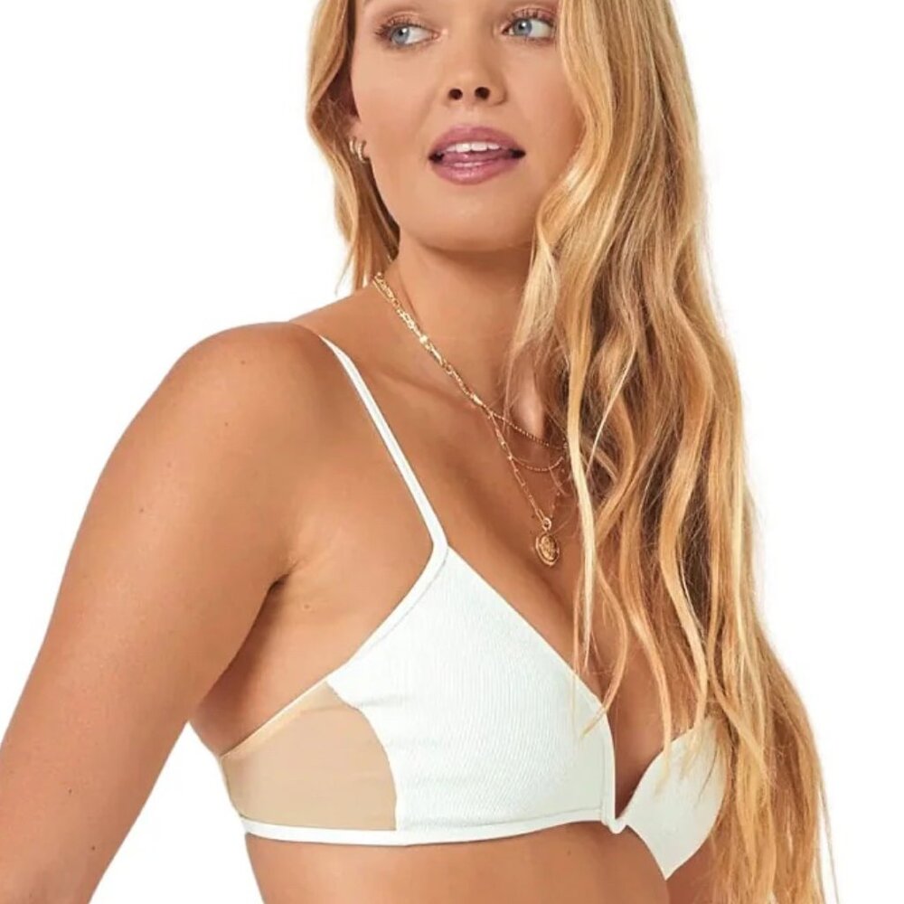 l*space Macey Ribbed Cream‎ & Mesh Bikini Top